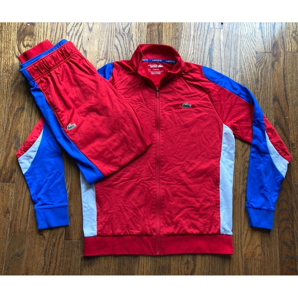 Lacoste Sport Men's Tracksuit Set Size Large Classic Fit Jacket & Pants Red